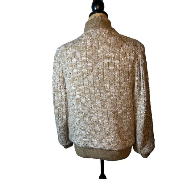 Vintage Hippie Boho Jacket Women L Beige Textured Knit Zipper & Button Closure - Picture 3 of 7